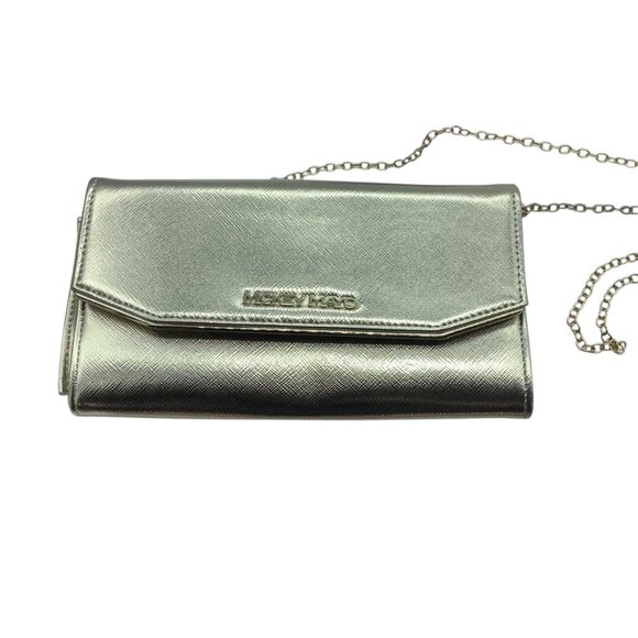Mickey Mayo Gold Metallic Crossbody Clutch Purse Chain Strap Snap Closure India - Picture 1 of 6